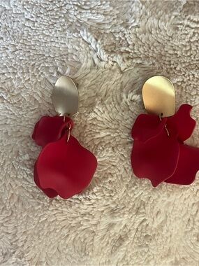 Red Petal Drop Earrings - Women Jewelry